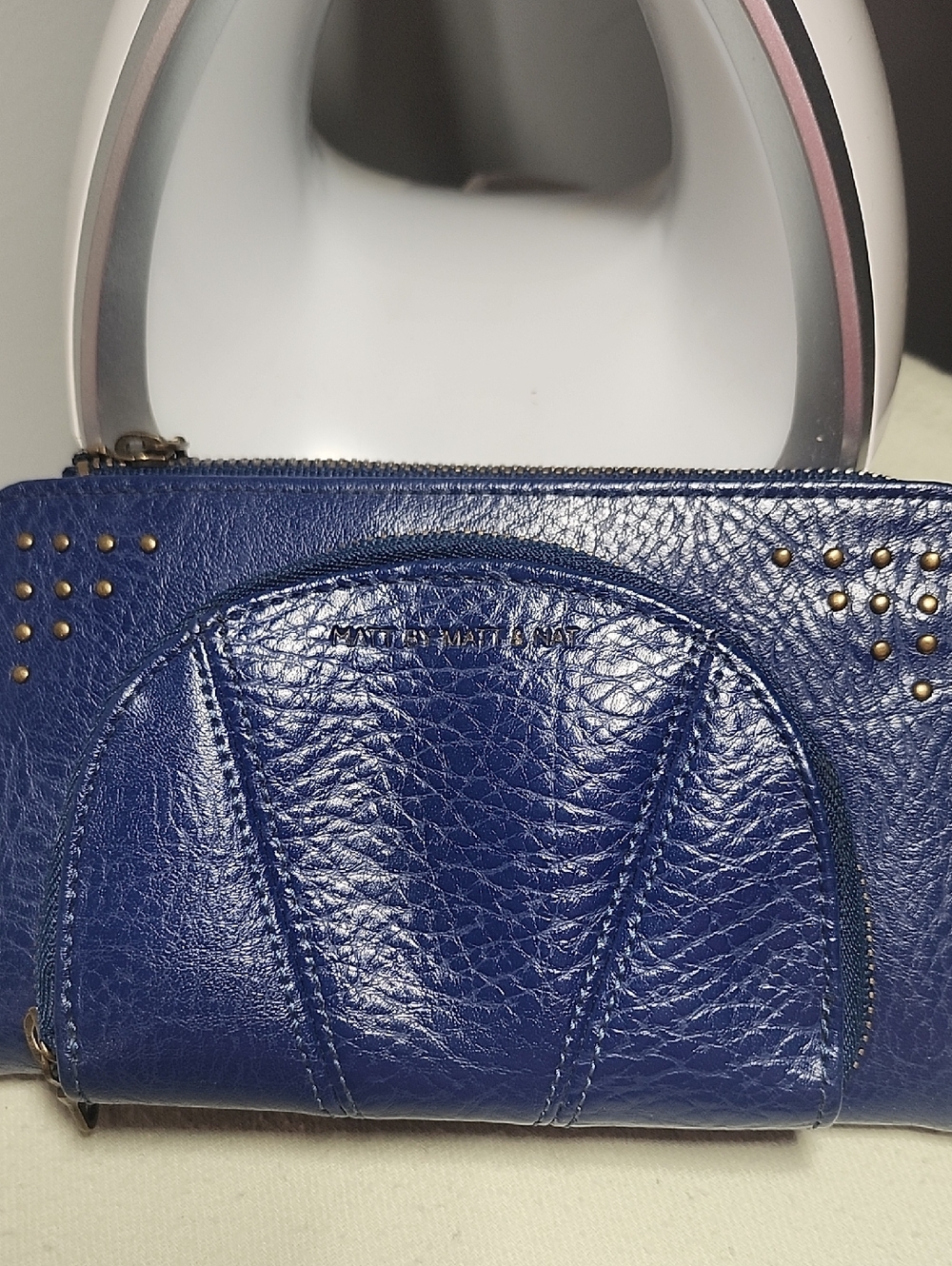 Matt & Nat Navy Blue Zip-Around Wallet with Gold Studs
